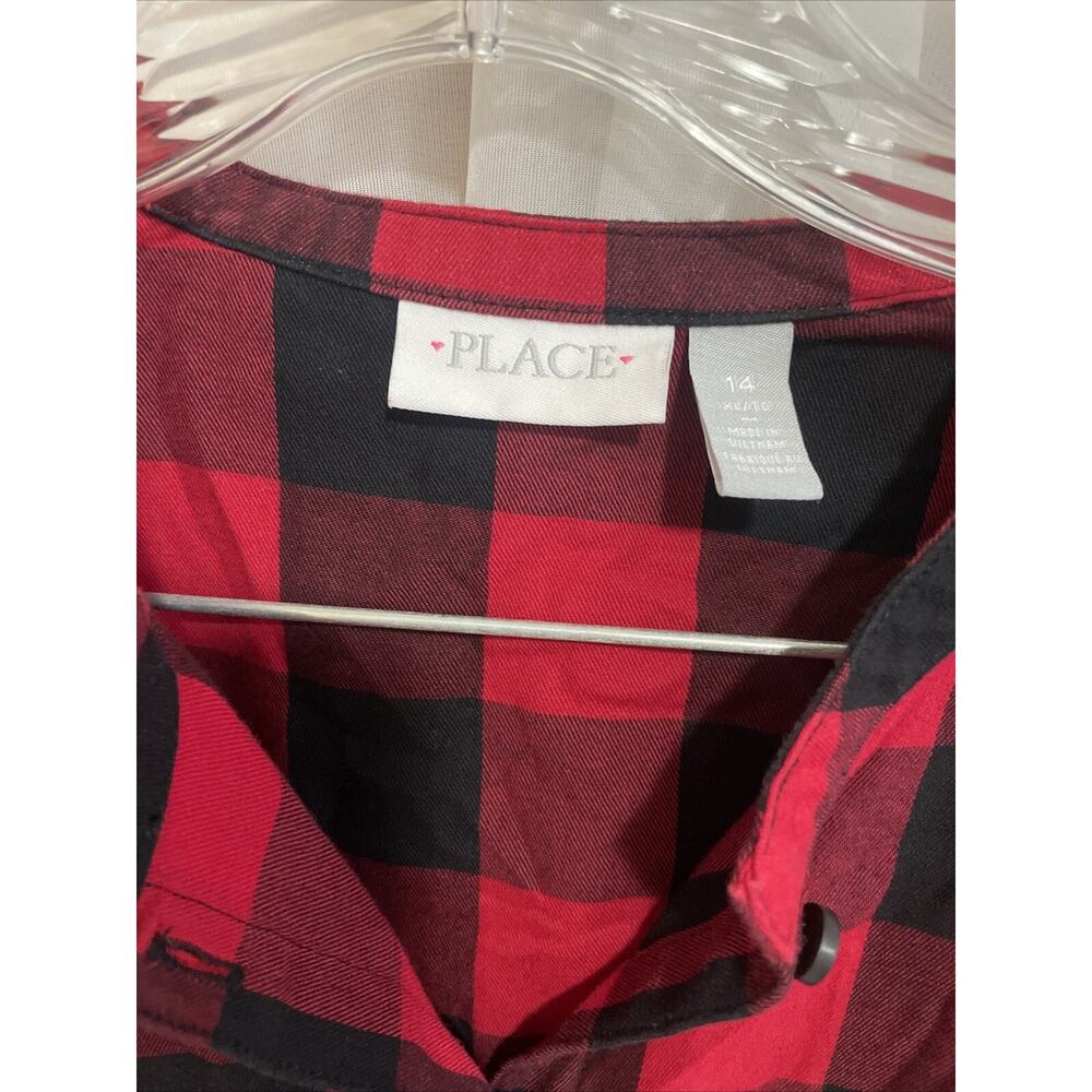 Children’s Place Christmas Dress - Plaid Long Sleeve with Tie - Girls Size Lg 14 - Picture 2 of 5